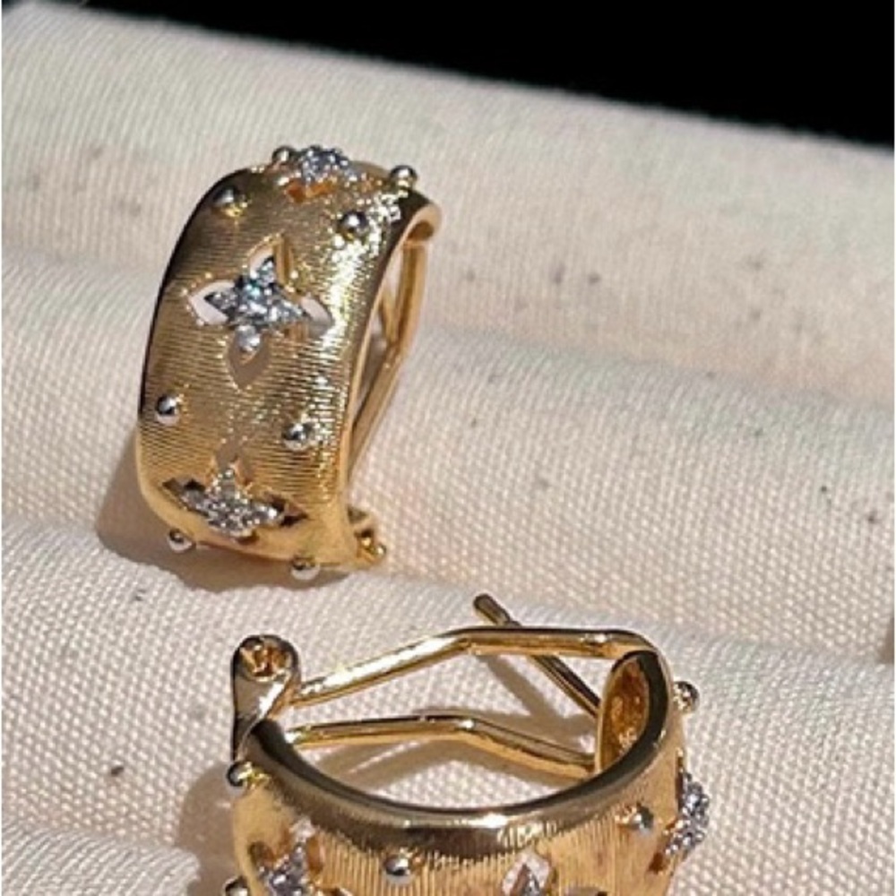 Gold and Silver Textured Hoop Earrings with Gemstones